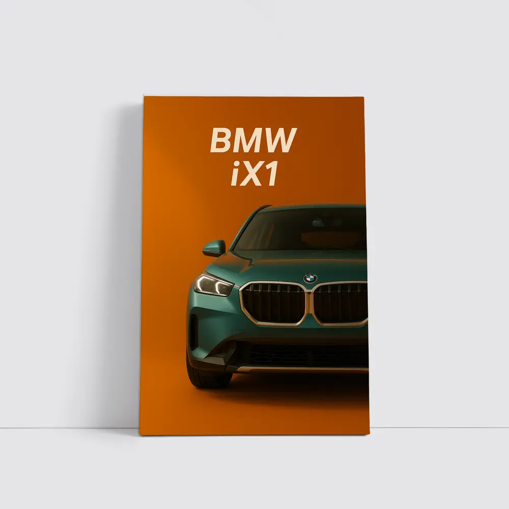 BMW iX1 Front View Orange Background – Wall Art