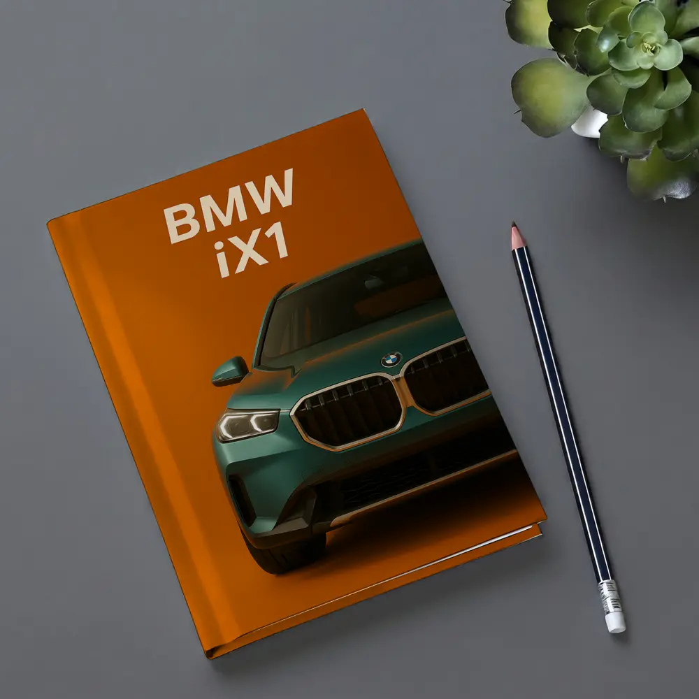 BMW iX1 Front View Orange Background – Notebooks