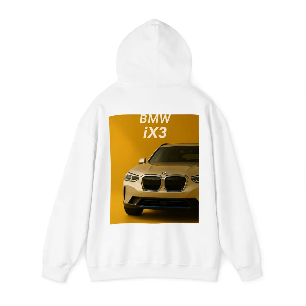 BMW iX3 Electric SUV Yellow Background – Hoodies