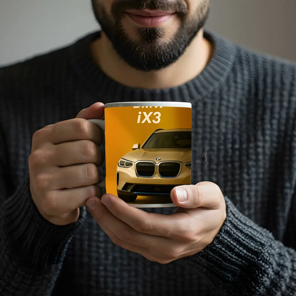 BMW iX3 Electric SUV Yellow Background – Mugs
