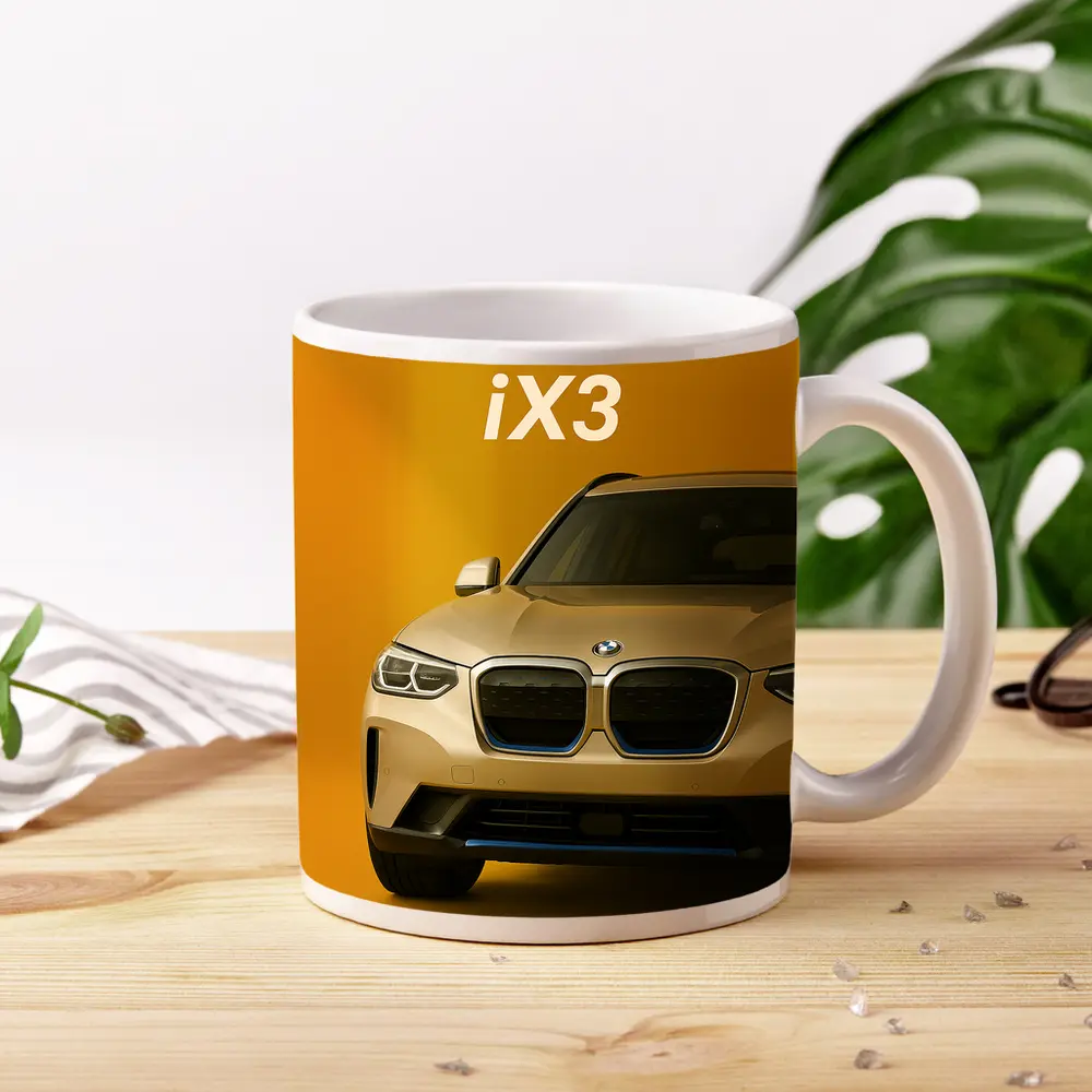BMW iX3 Electric SUV Yellow Background – Mugs
