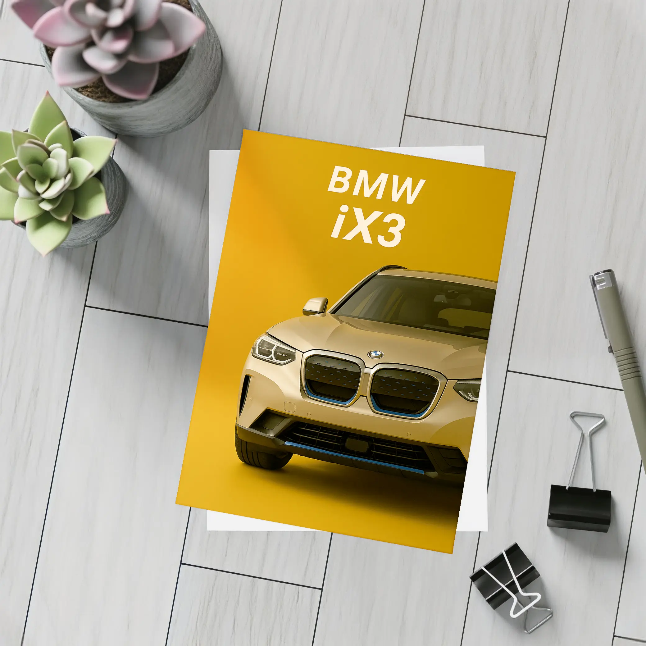 BMW iX3 Electric SUV Yellow Background – Postcards