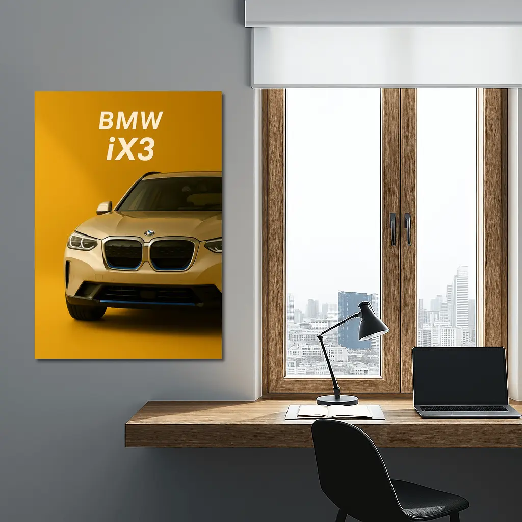 BMW iX3 Electric SUV Yellow Background – Wall Art