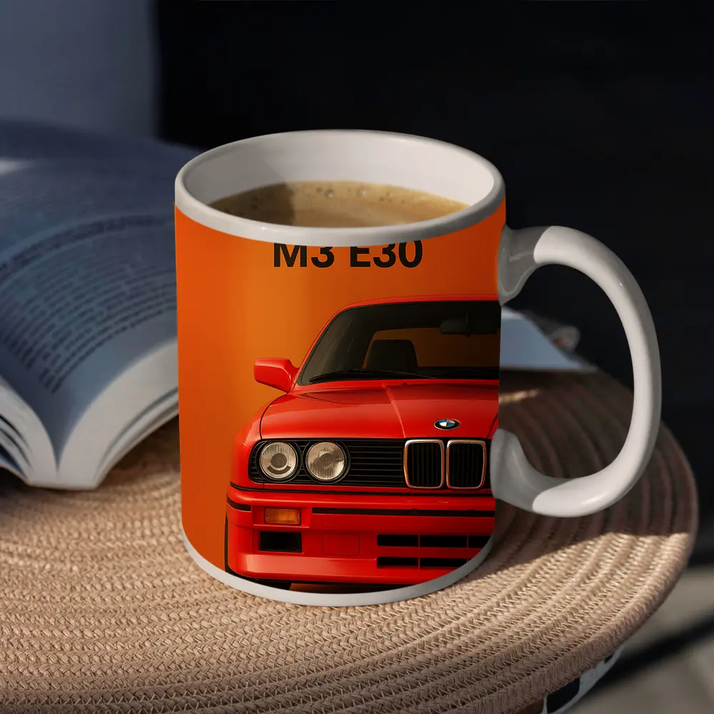 BMW M3 E30 Red On Orange Background – Mugs