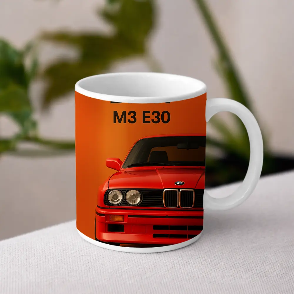 BMW M3 E30 Red On Orange Background – Mugs