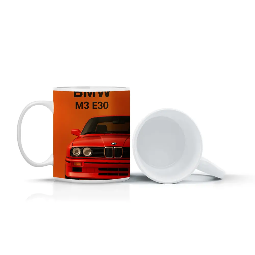 BMW M3 E30 Red On Orange Background – Mugs