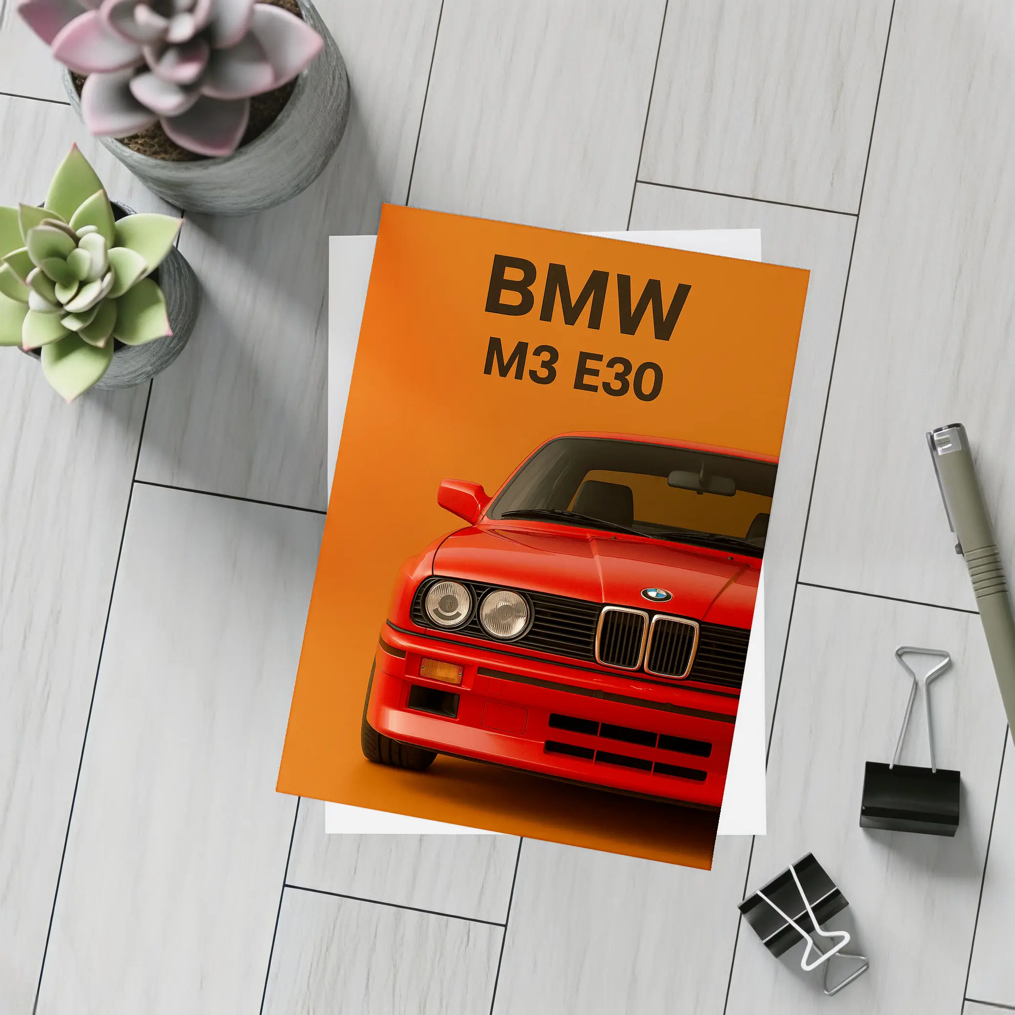 BMW M3 E30 Red On Orange Background – Postcards