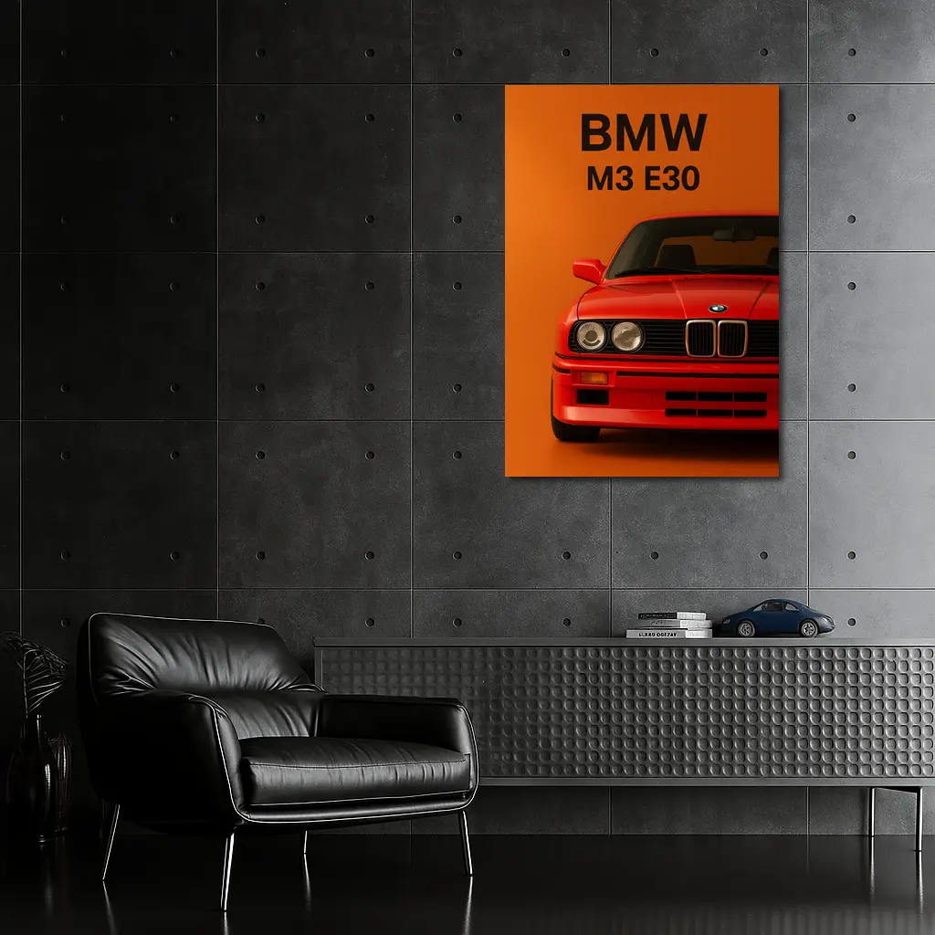 BMW M3 E30 Red On Orange Background – Wall Art