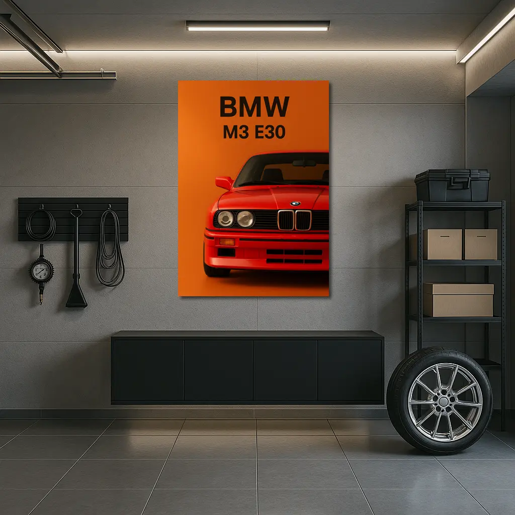BMW M3 E30 Red On Orange Background – Wall Art