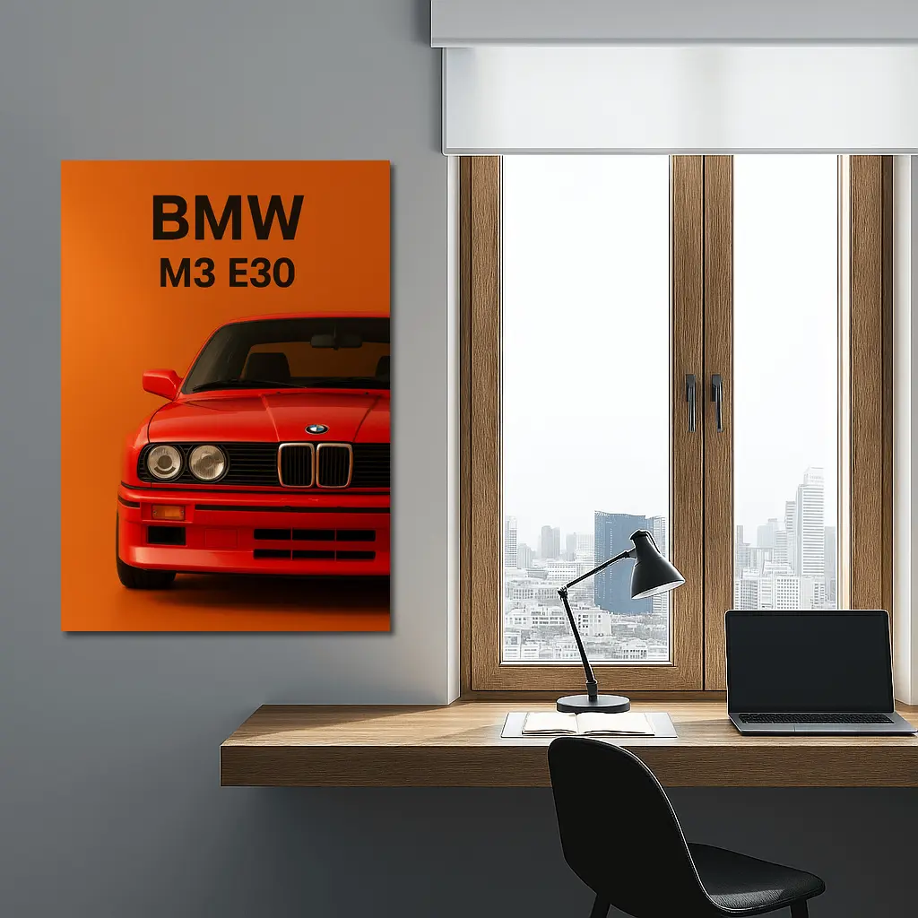 BMW M3 E30 Red On Orange Background – Wall Art