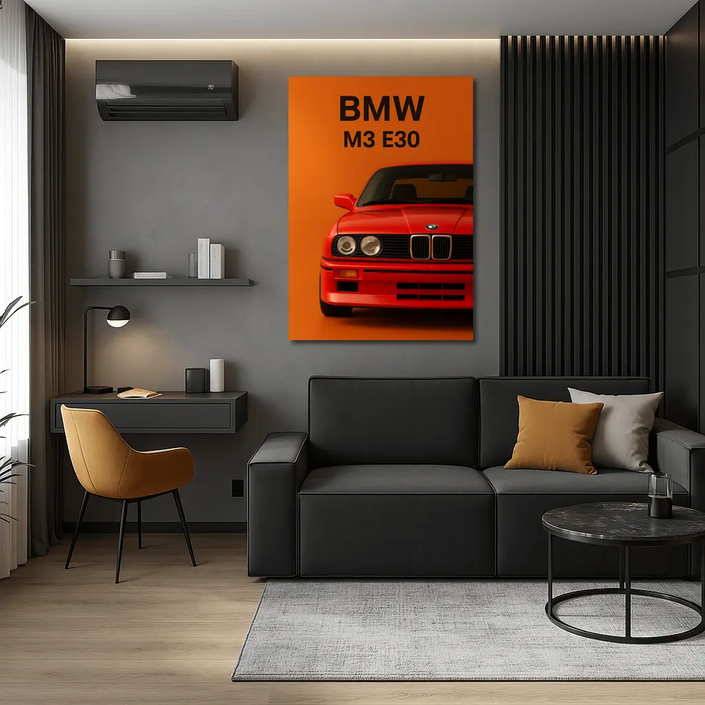 BMW M3 E30 Red On Orange Background – Wall Art