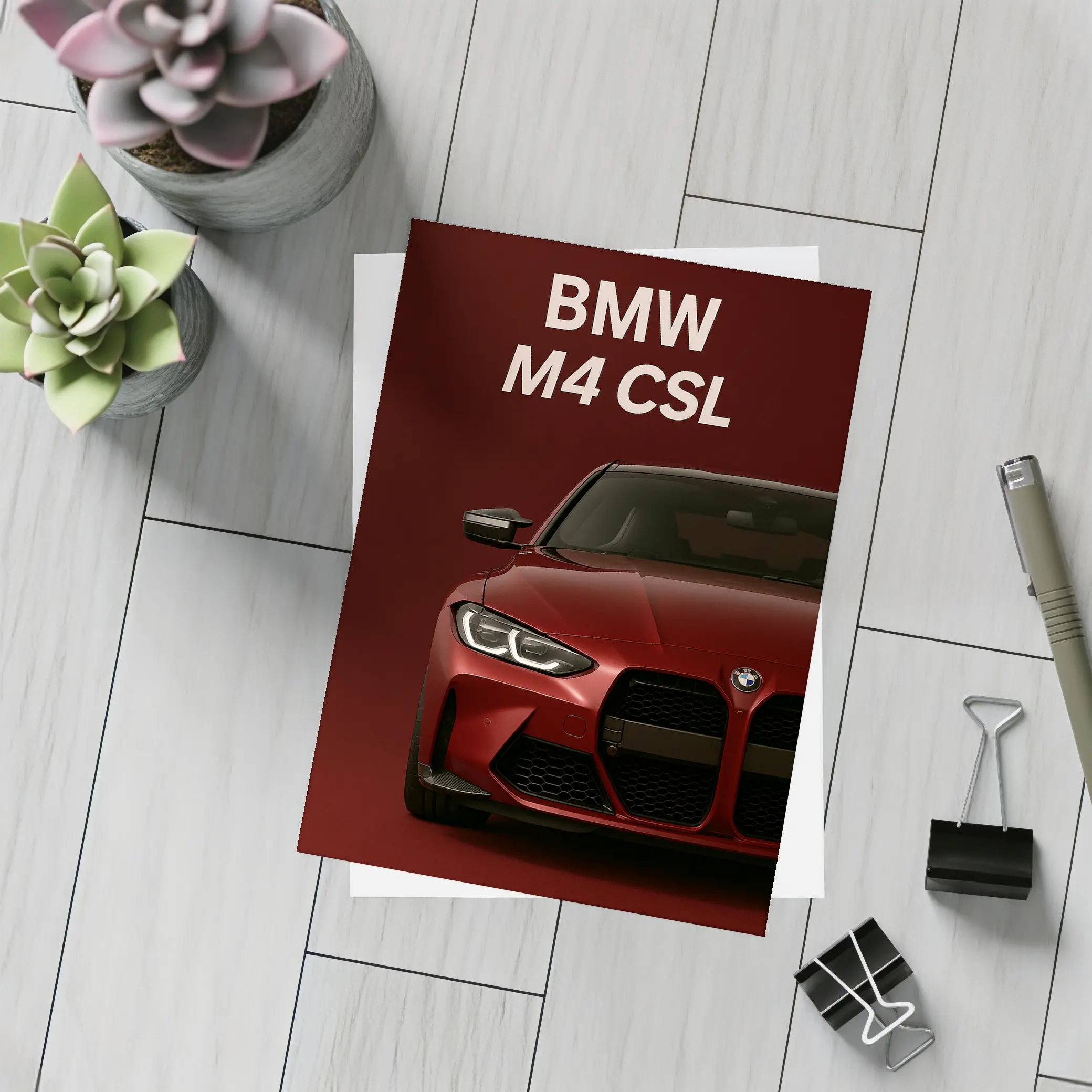 BMW M4 CSL Dark Red Minimal Art – Postcards