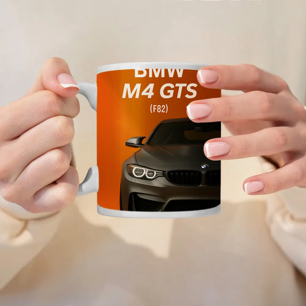 BMW M4 GTS F82 Orange Background Art – Mugs
