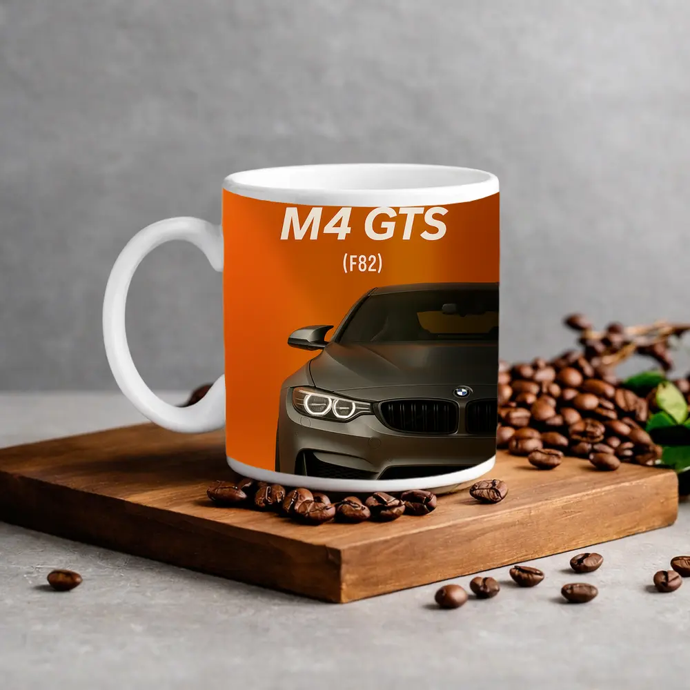BMW M4 GTS F82 Orange Background Art – Mugs