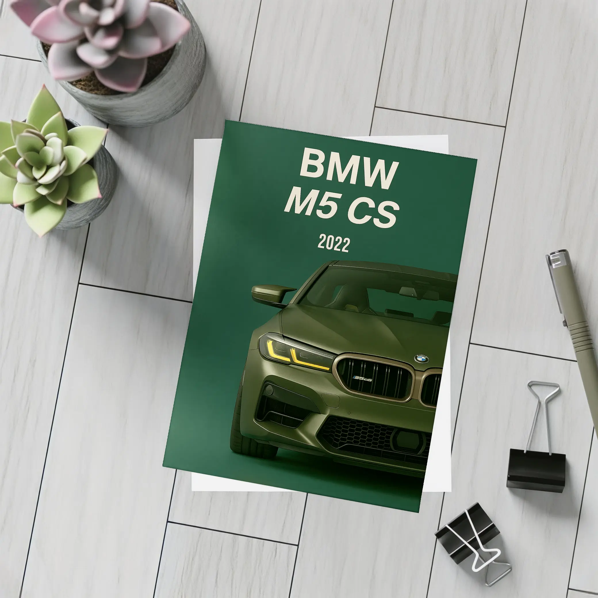 BMW M5 CS 2022 Green Front View – Postcards