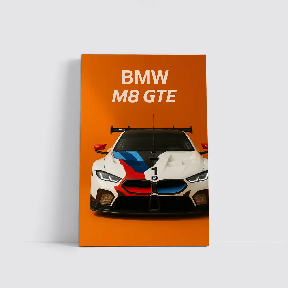 BMW M8 GTE Racing Car Orange Background – Wall Art