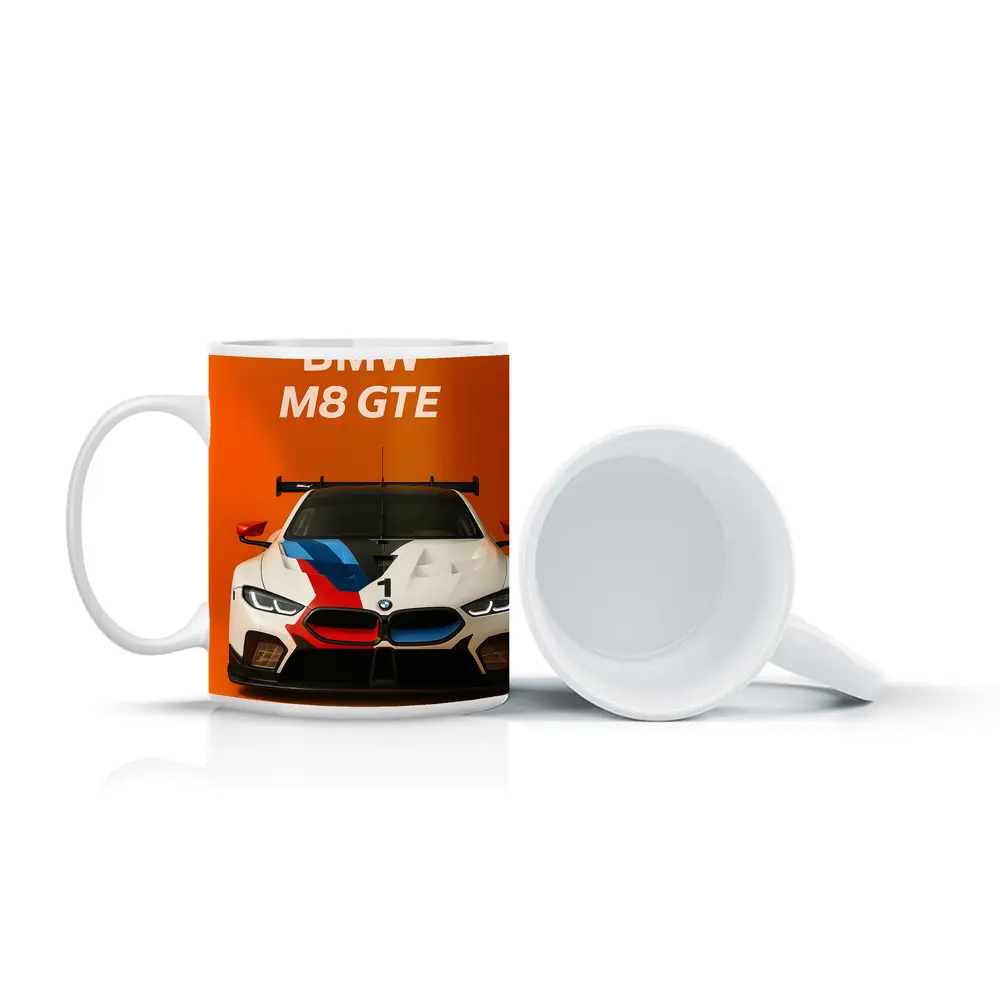 BMW M8 GTE Racing Car Orange Background – Mugs