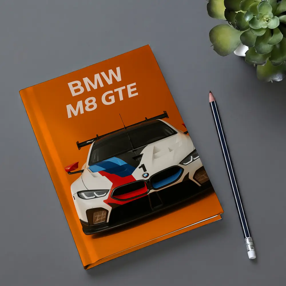 BMW M8 GTE Racing Car Orange Background – Notebooks