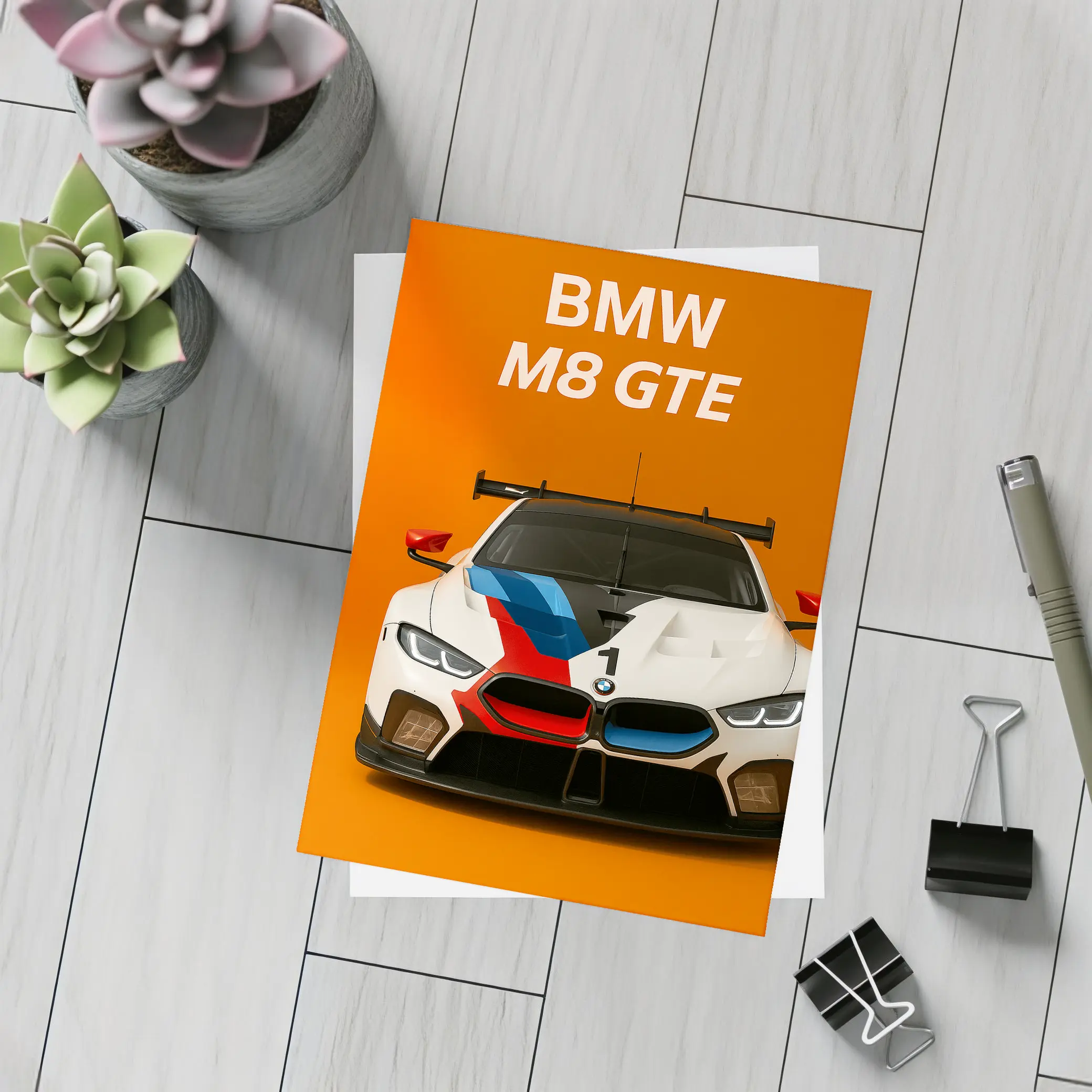BMW M8 GTE Racing Car Orange Background – Postcards
