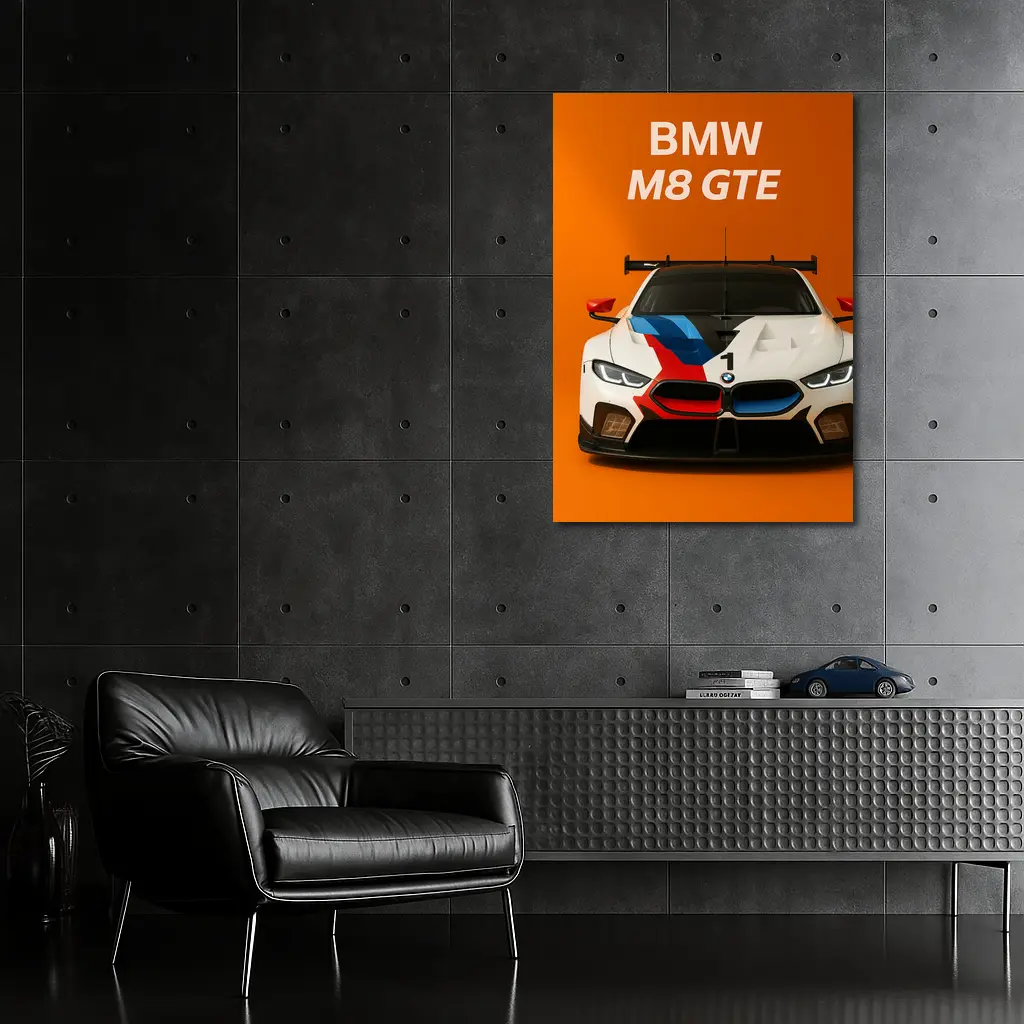 BMW M8 GTE Racing Car Orange Background – Wall Art