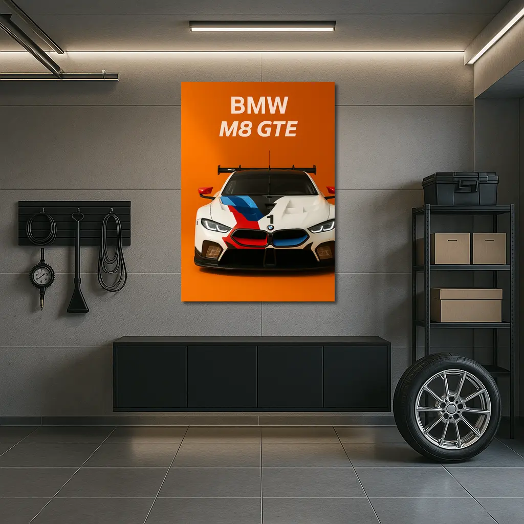 BMW M8 GTE Racing Car Orange Background – Wall Art