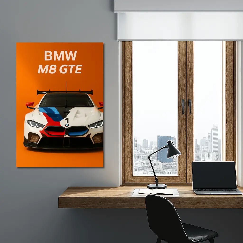 BMW M8 GTE Racing Car Orange Background – Wall Art