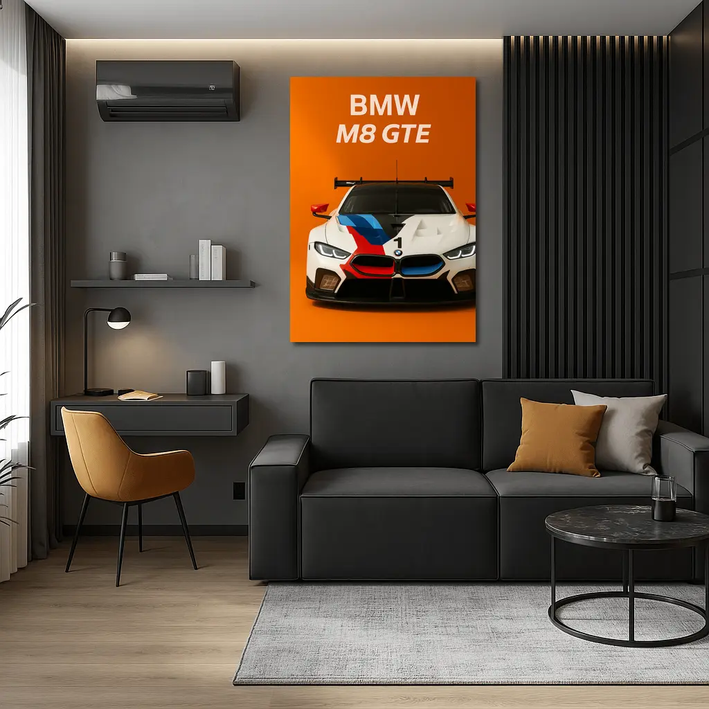 BMW M8 GTE Racing Car Orange Background – Wall Art