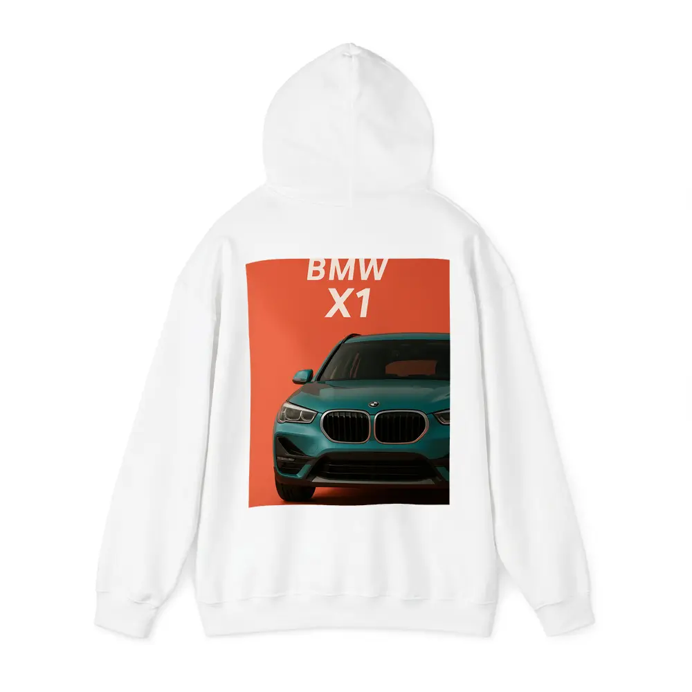 BMW X1 Teal SUV Orange Background Art – Hoodies