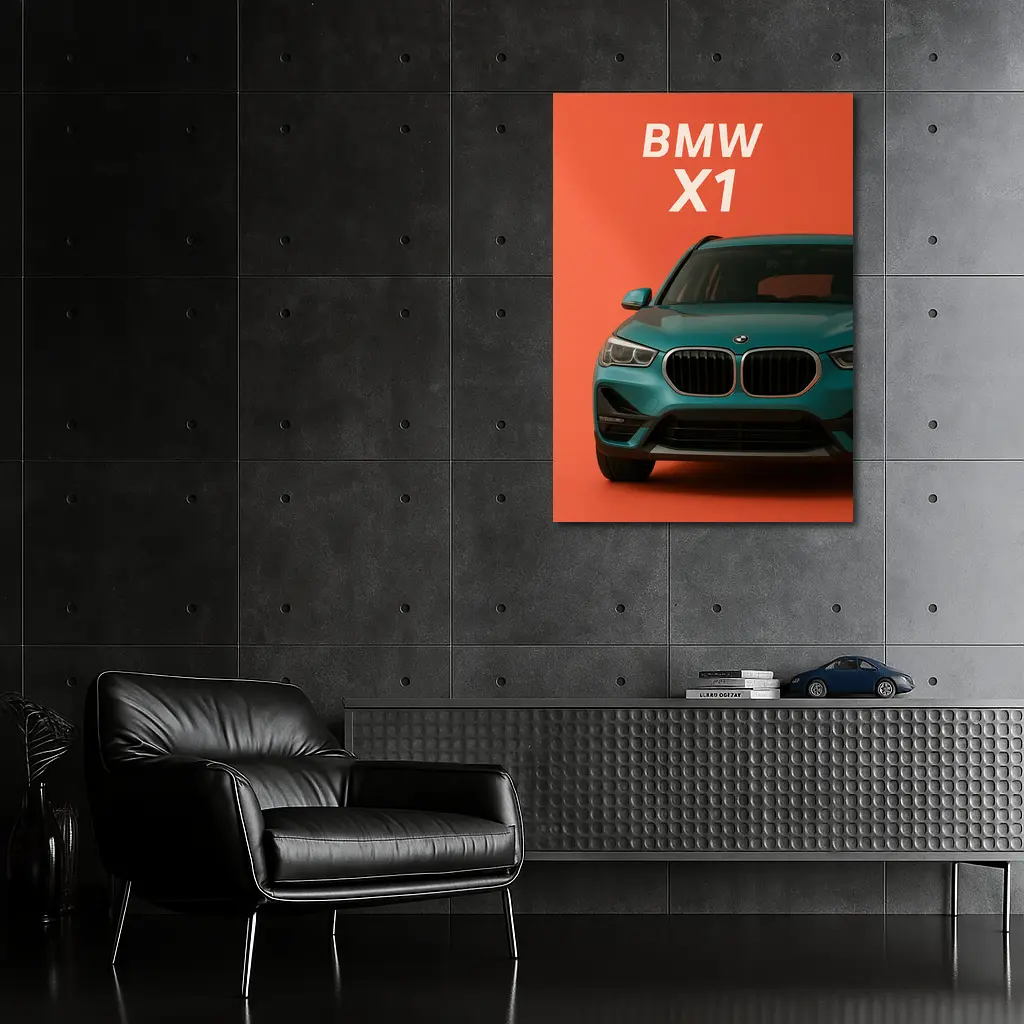 BMW X1 Teal SUV Orange Background Art – Wall Art