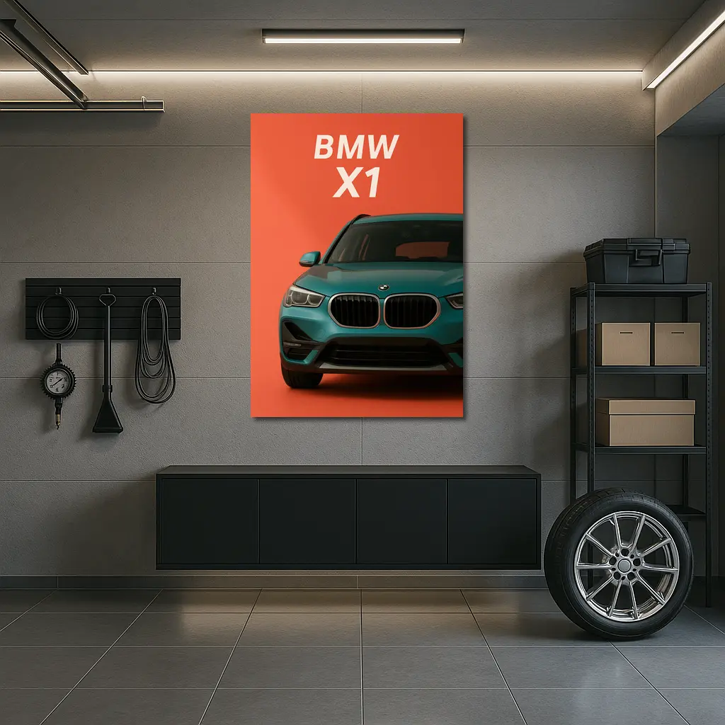 BMW X1 Teal SUV Orange Background Art – Wall Art