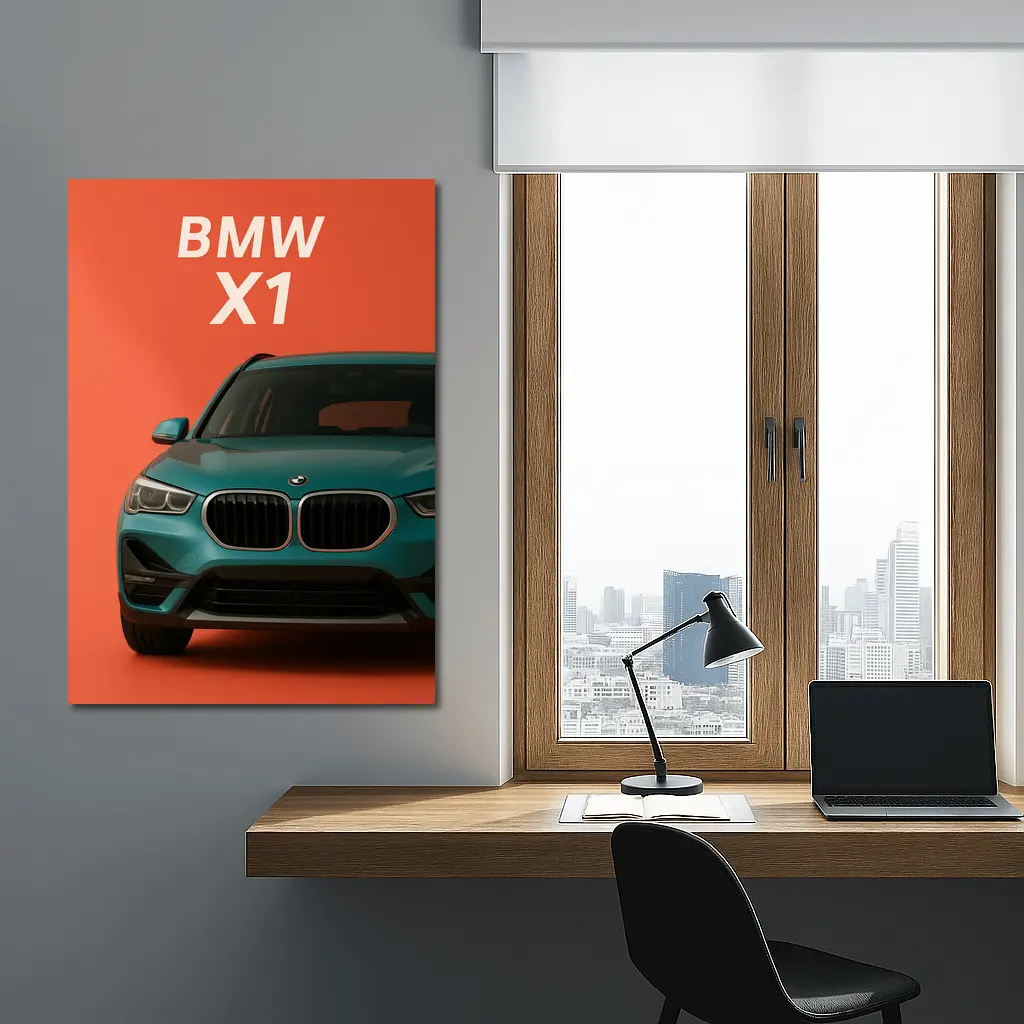 BMW X1 Teal SUV Orange Background Art – Wall Art