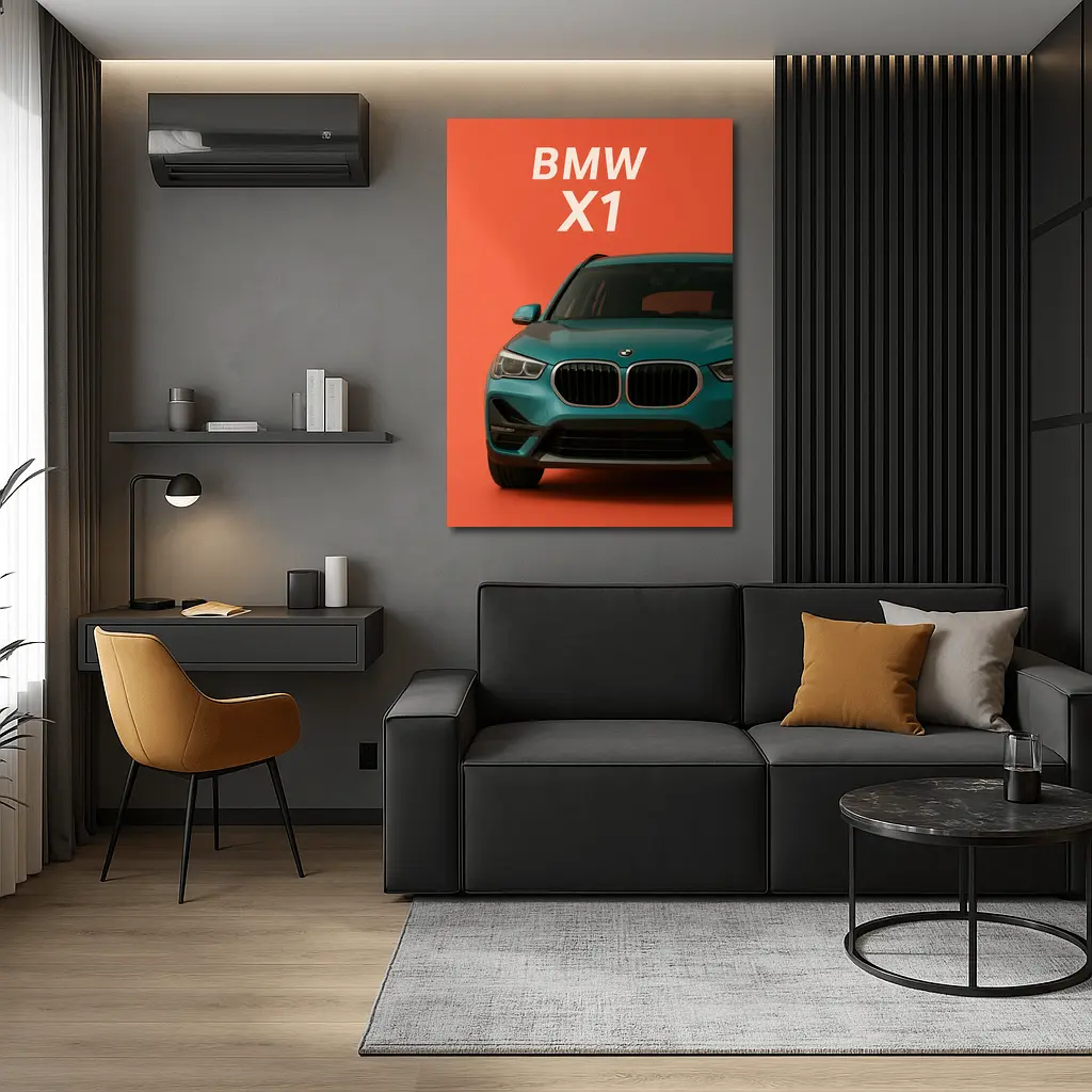 BMW X1 Teal SUV Orange Background Art – Wall Art