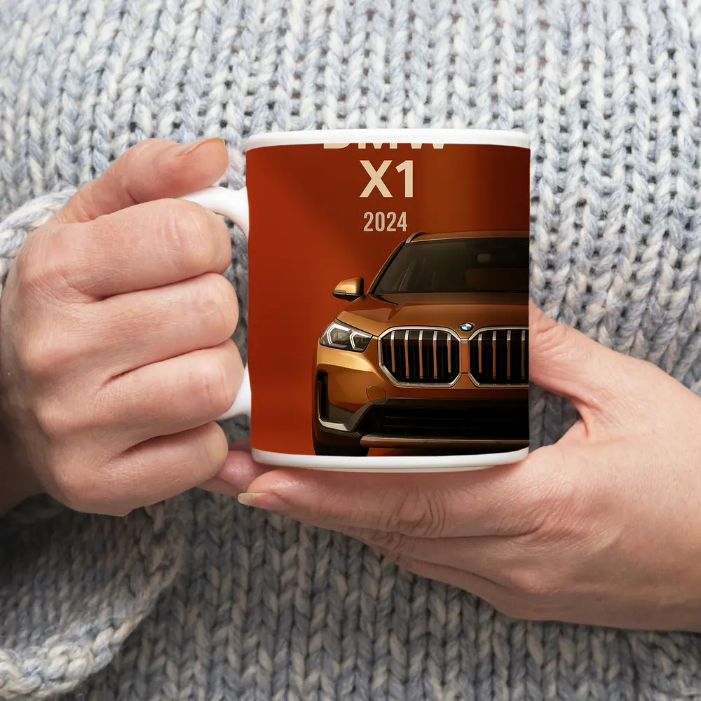 BMW X1 2024 Orange SUV Front View – Mugs