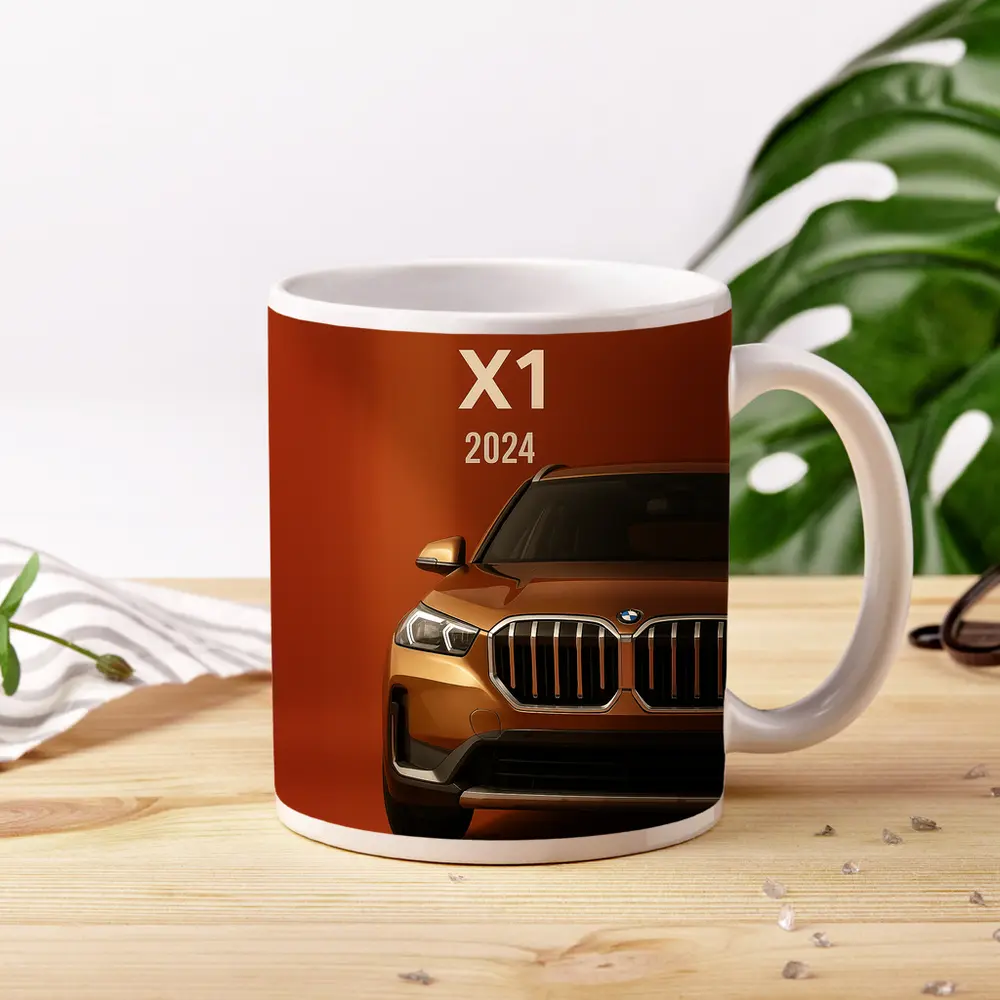 BMW X1 2024 Orange SUV Front View – Mugs