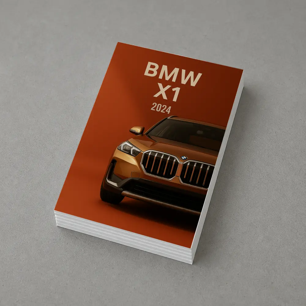 BMW X1 2024 Orange SUV Front View – Postcards