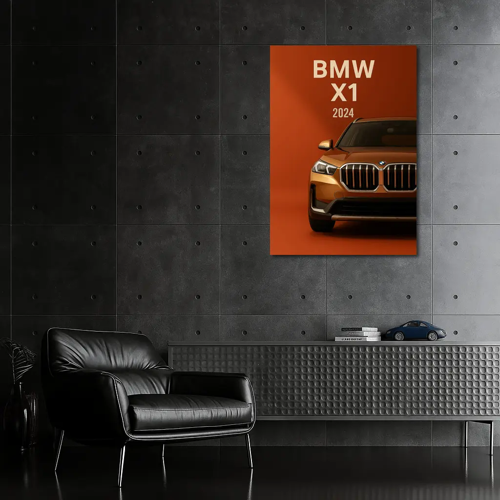 BMW X1 2024 Orange SUV Front View – Wall Art