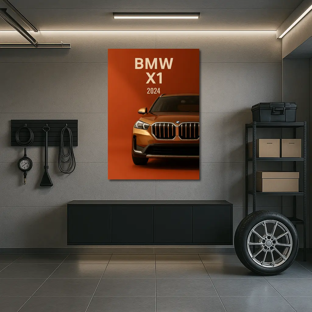 BMW X1 2024 Orange SUV Front View – Wall Art