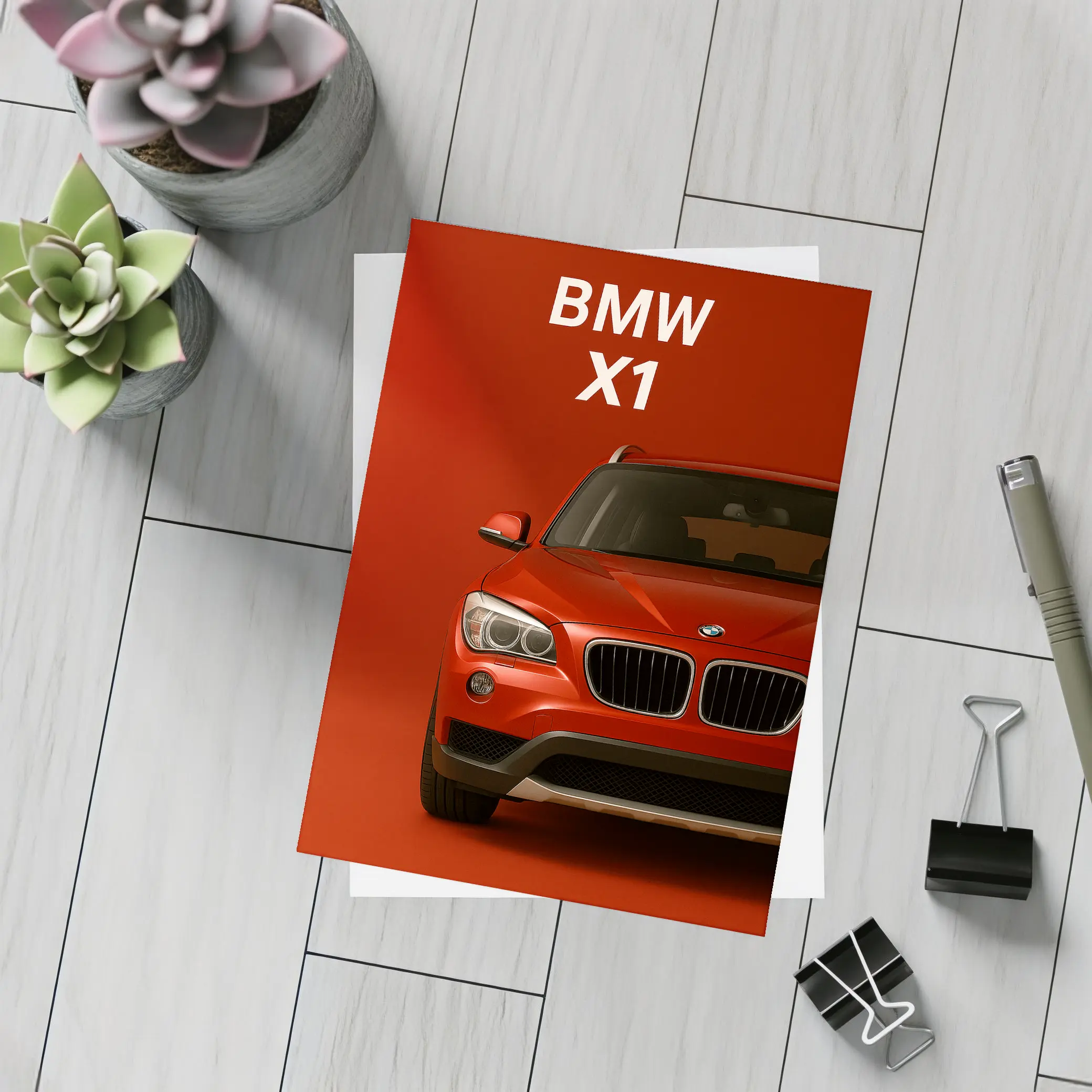 BMW X1 Red SUV Bold Red Background – Postcards