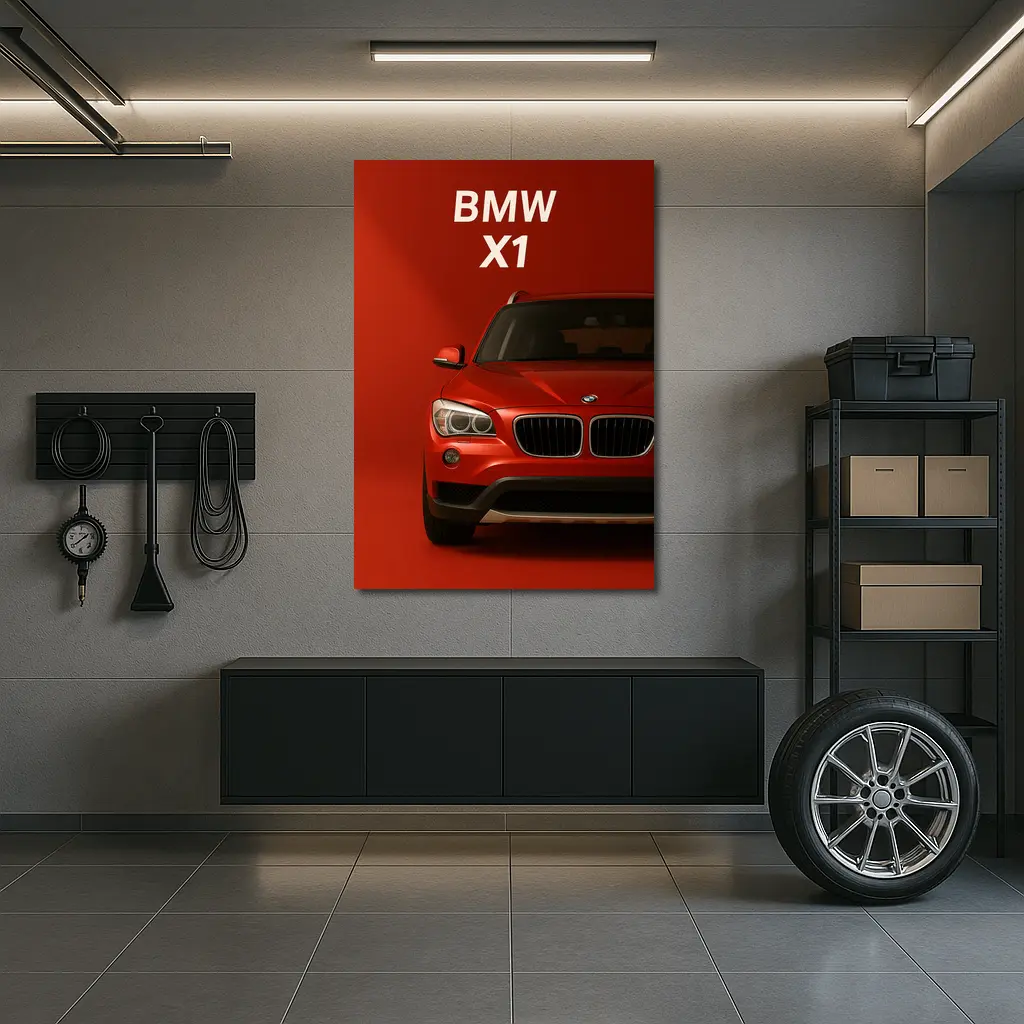 BMW X1 Red SUV Bold Red Background – Wall Art