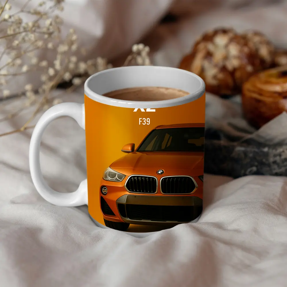 BMW X2 F39 Orange on Yellow Background – Mugs