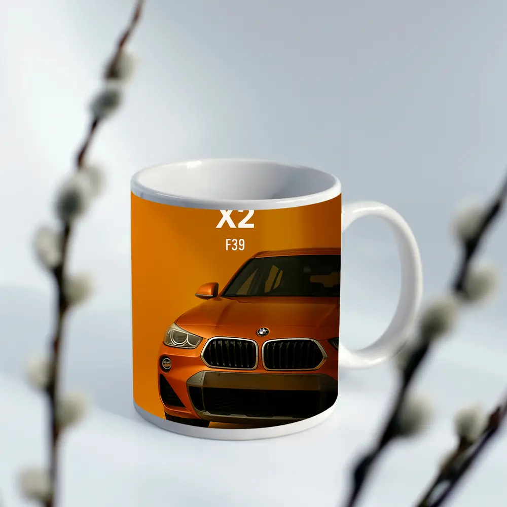 BMW X2 F39 Orange on Yellow Background – Mugs