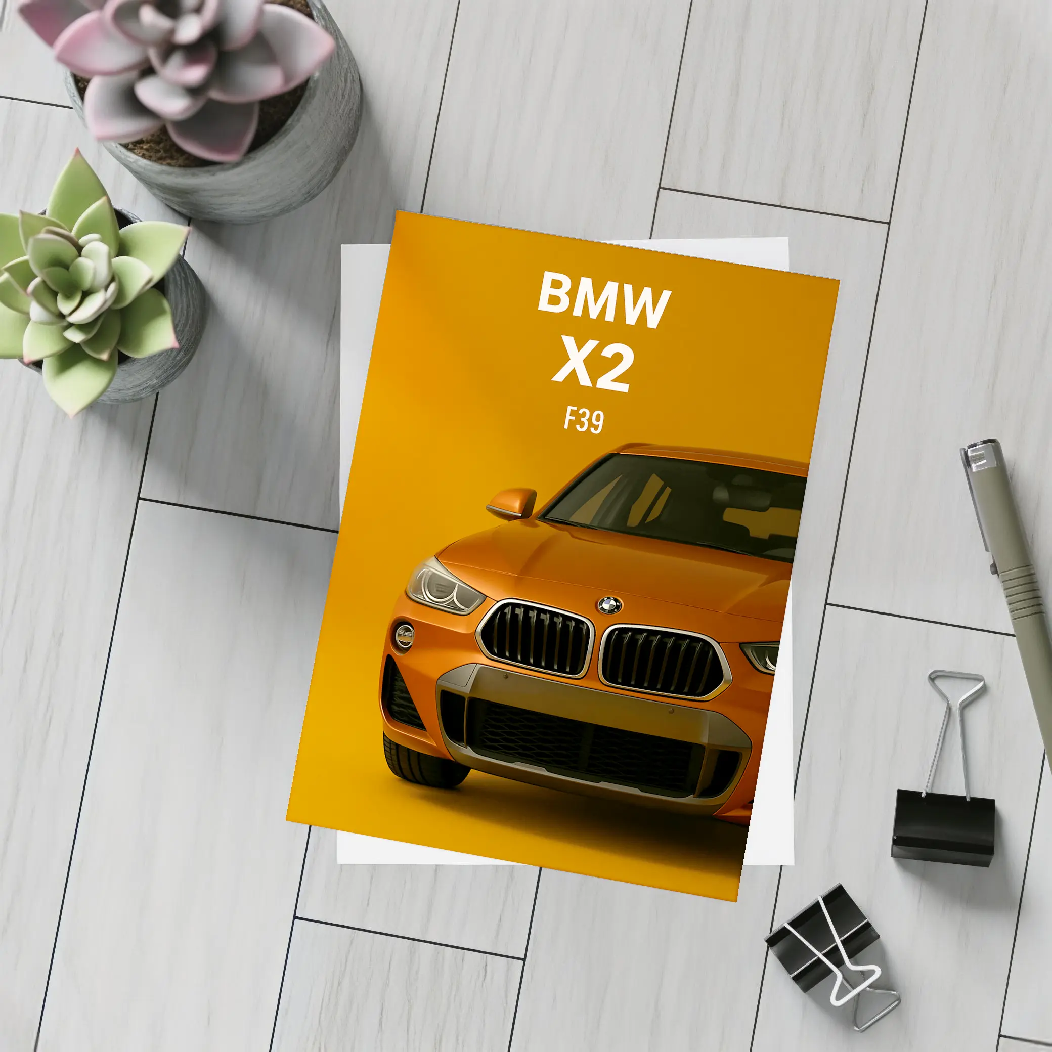 BMW X2 F39 Orange on Yellow Background – Postcards