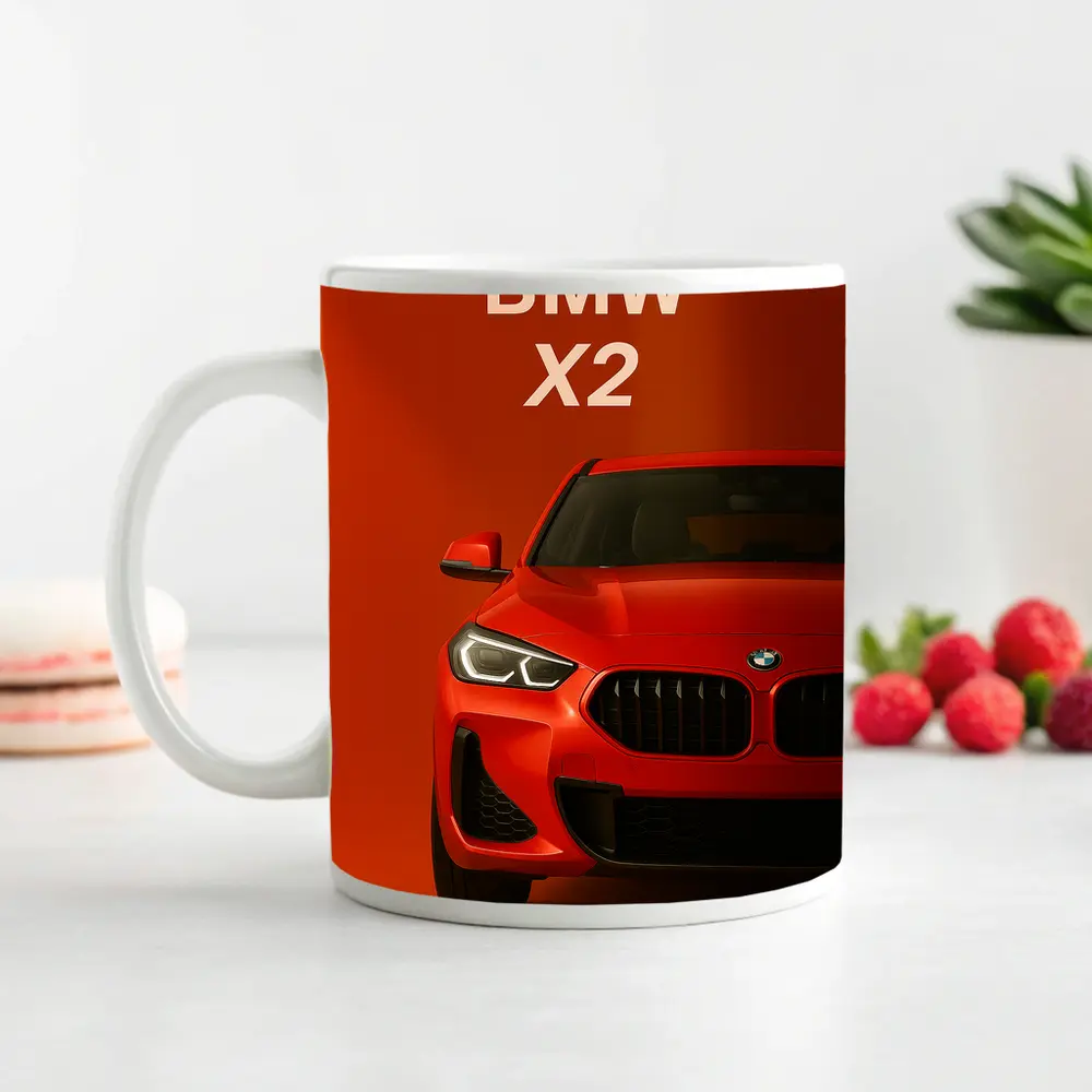 BMW X2 Bold Red Studio Front View – Mugs