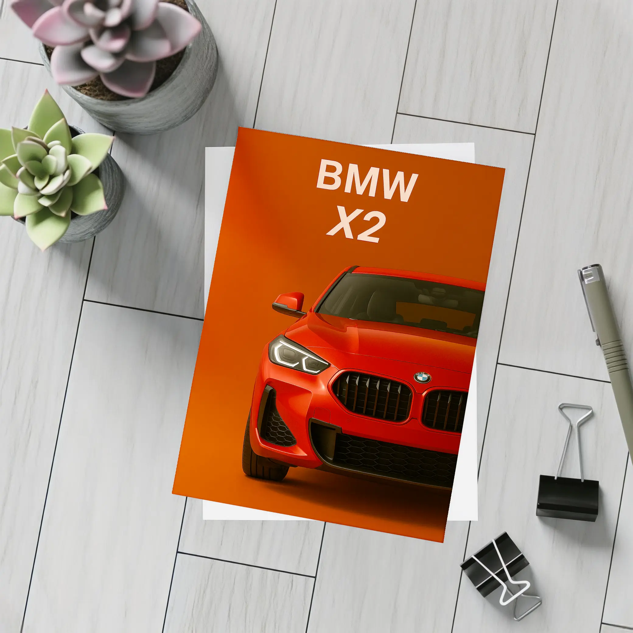 BMW X2 Bold Red Studio Front View – Postcards