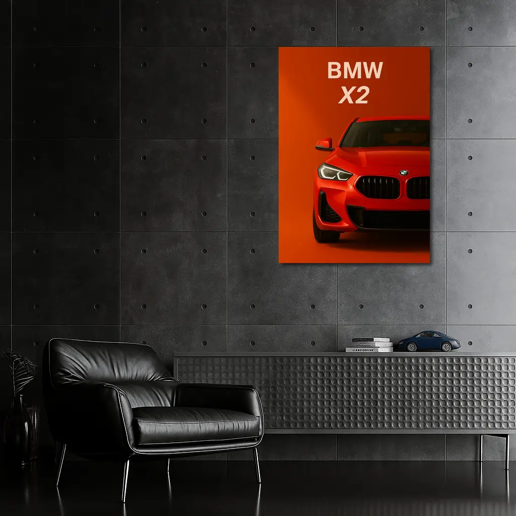 BMW X2 Bold Red Studio Front View – Wall Art