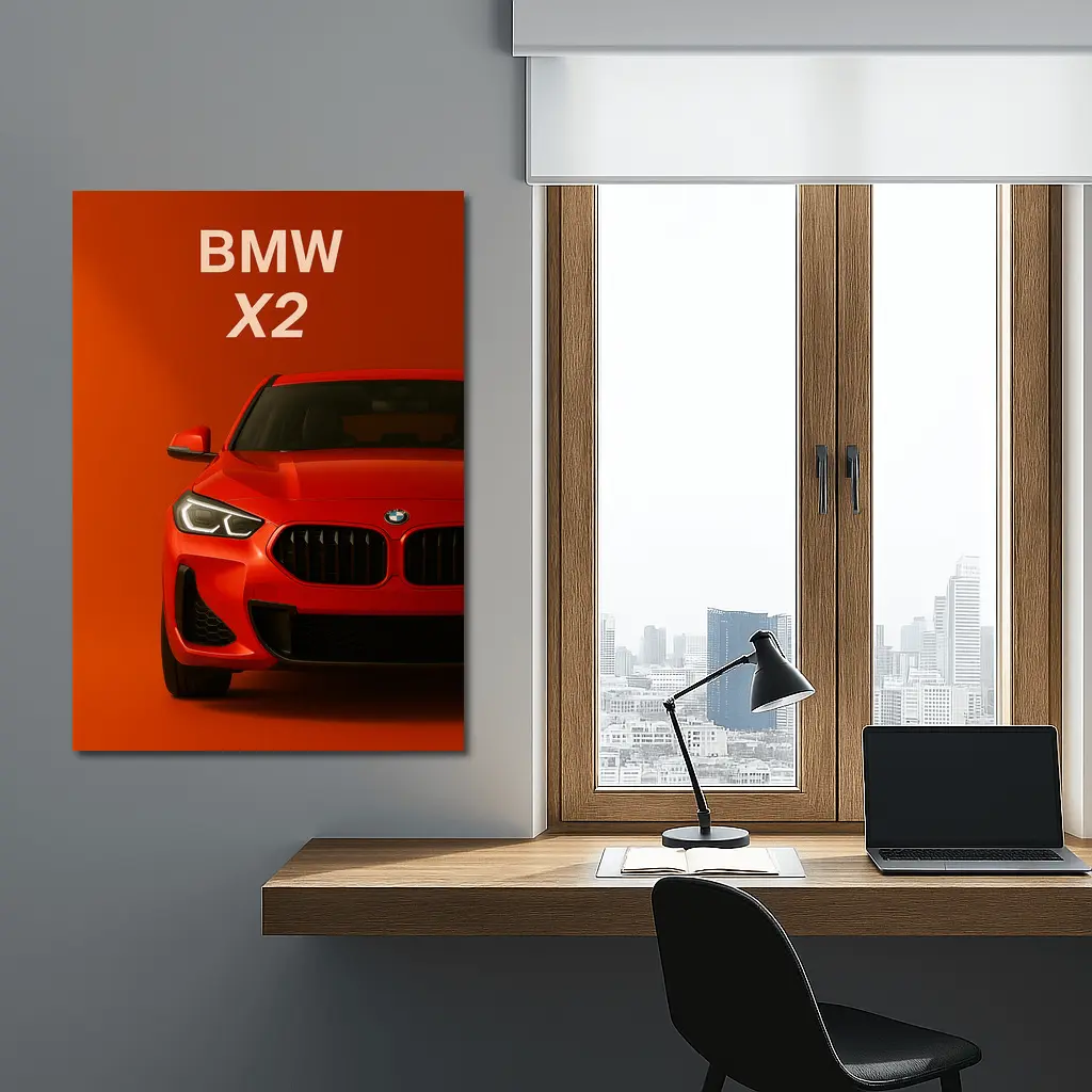 BMW X2 Bold Red Studio Front View – Wall Art