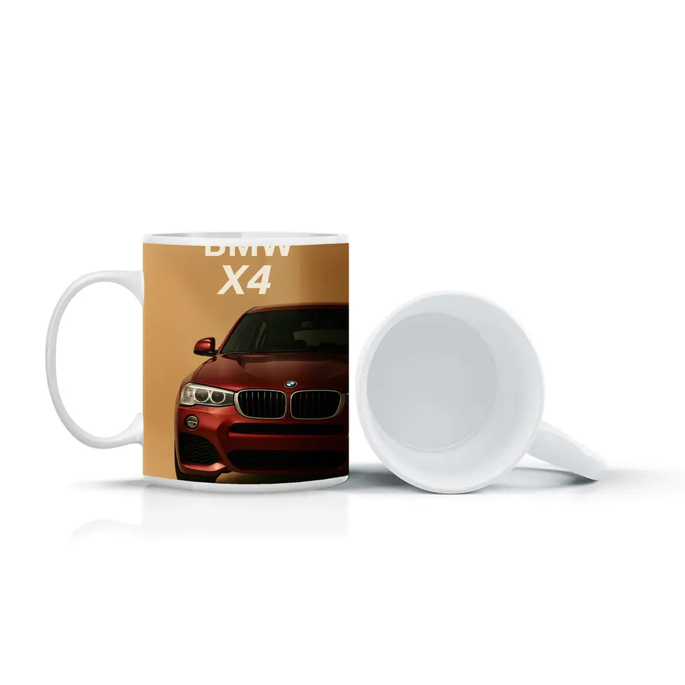 BMW X4 Red SUV Beige Background Art – Mugs