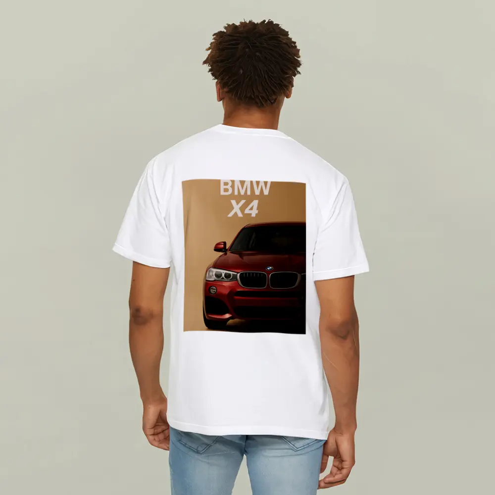 BMW X4 Red SUV Beige Background Art – T-Shirts