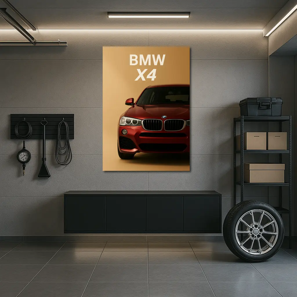 BMW X4 Red SUV Beige Background Art – Wall Art