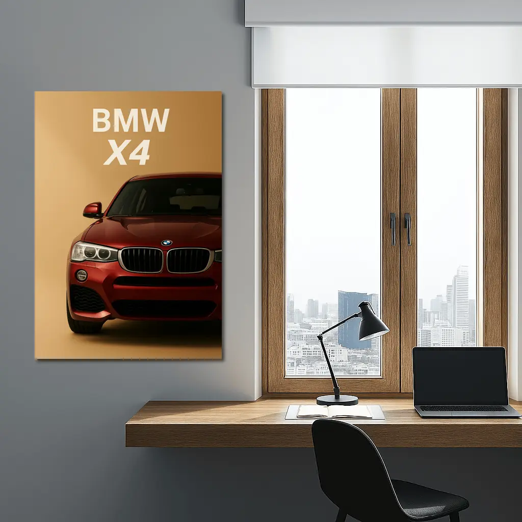 BMW X4 Red SUV Beige Background Art – Wall Art
